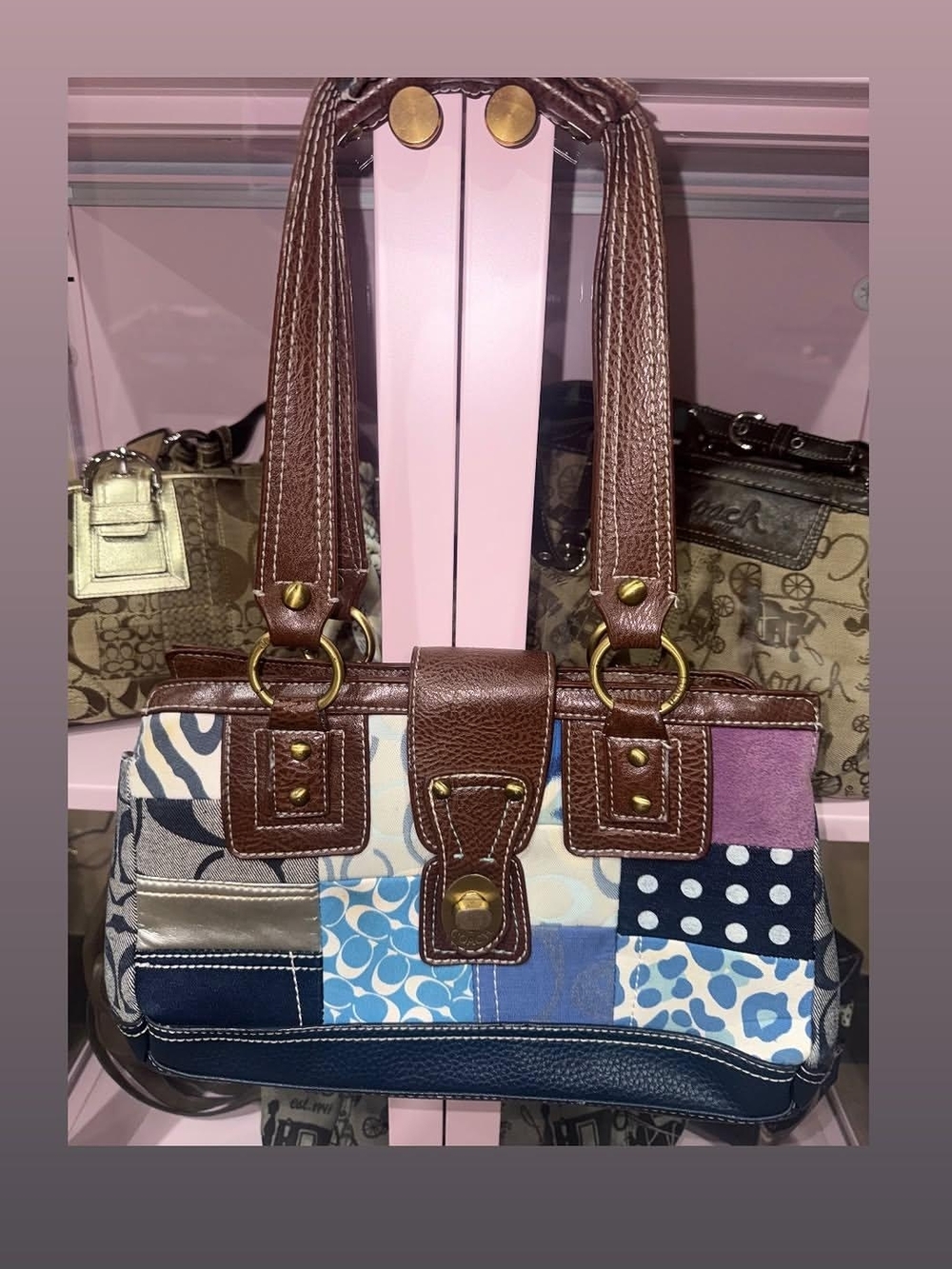 Patchwork Blue & Brown Leather-Accent Women's Shoulder Bag Coach